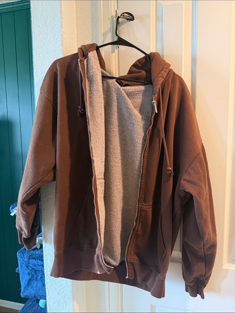Brandy Melville Brown Zip Hoodie with Sherpa Lining